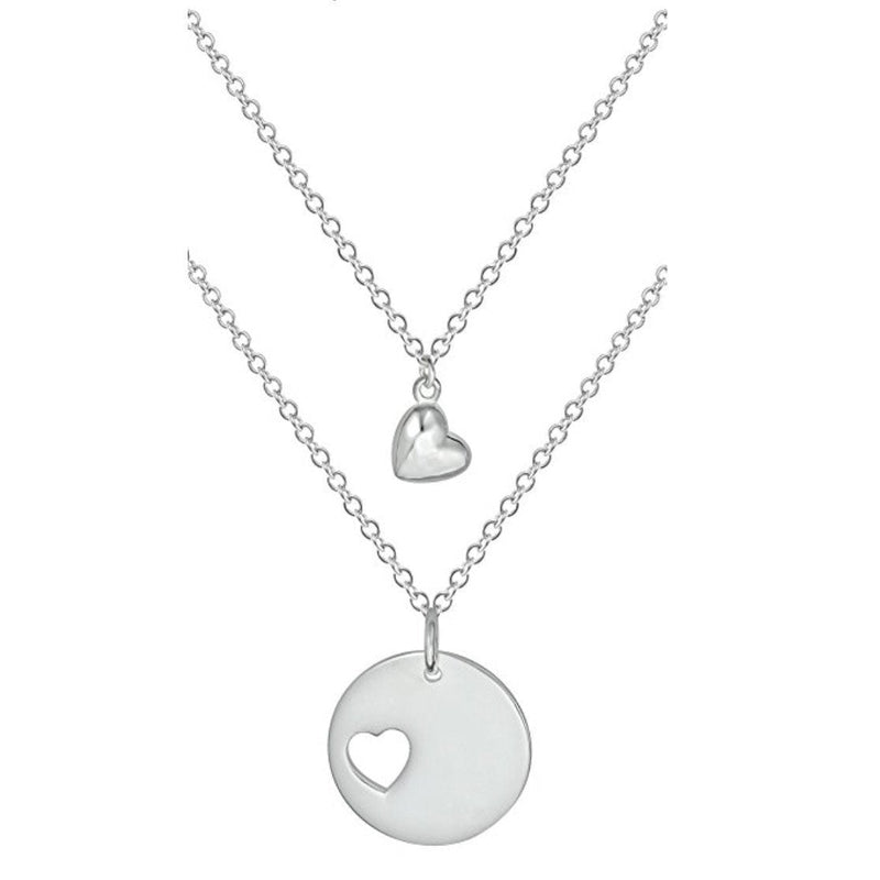 [Australia] - Penny & Piper Mother Daughter Necklaces for 2: Sterling Silver Plated Heart Charm & Heart Cut Out Necklaces 