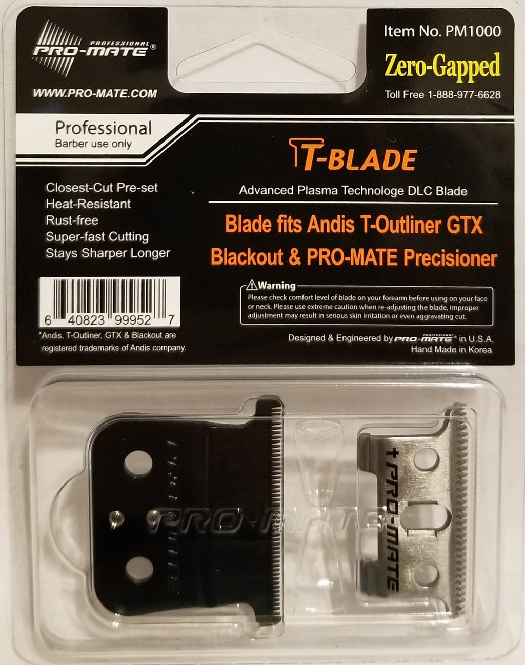 [Australia] - Pro-Mate Trimmer Blade Advanced Plasma Fits Andis T-Outliner & Pro-Mate Precisioner Trimmers PM1000 