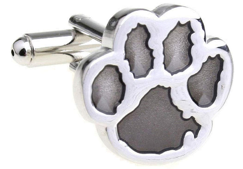 [Australia] - MRCUFF Cub Paw Print Bear Tiger Dog Grey Gray Big Cat Pair Cufflinks in a Presentation Gift Box & Polishing Cloth 