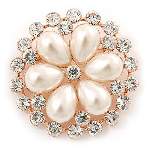 [Australia] - Avalaya Bridal, Wedding, Prom Crystal, Pearl Flower Brooch in Rose Gold - 55mm Diameter 