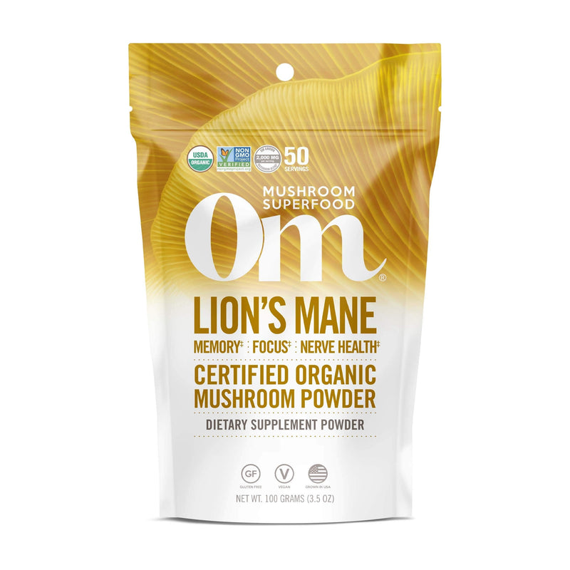 [Australia] - Om Mushroom Superfood Lion's Mane Organic Mushroom Powder, 3.5 Ounce, 50 Servings, Fruit Body and Mycelium Nootropic for Memory Support, Focus, Clarity, Nerve Health, Creativity and Mood Lion's Mane Powder 3.5 Ounce (Pack of 1) 