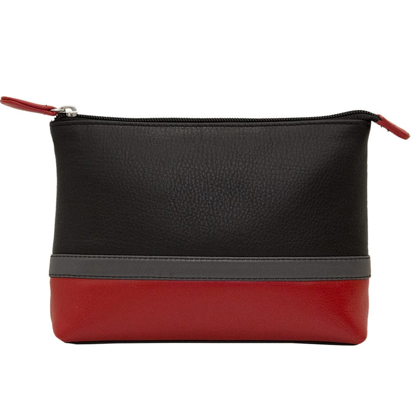 [Australia] - Leather Colorblock Cosmetic Make-up Case Black/ Red/ Gray 