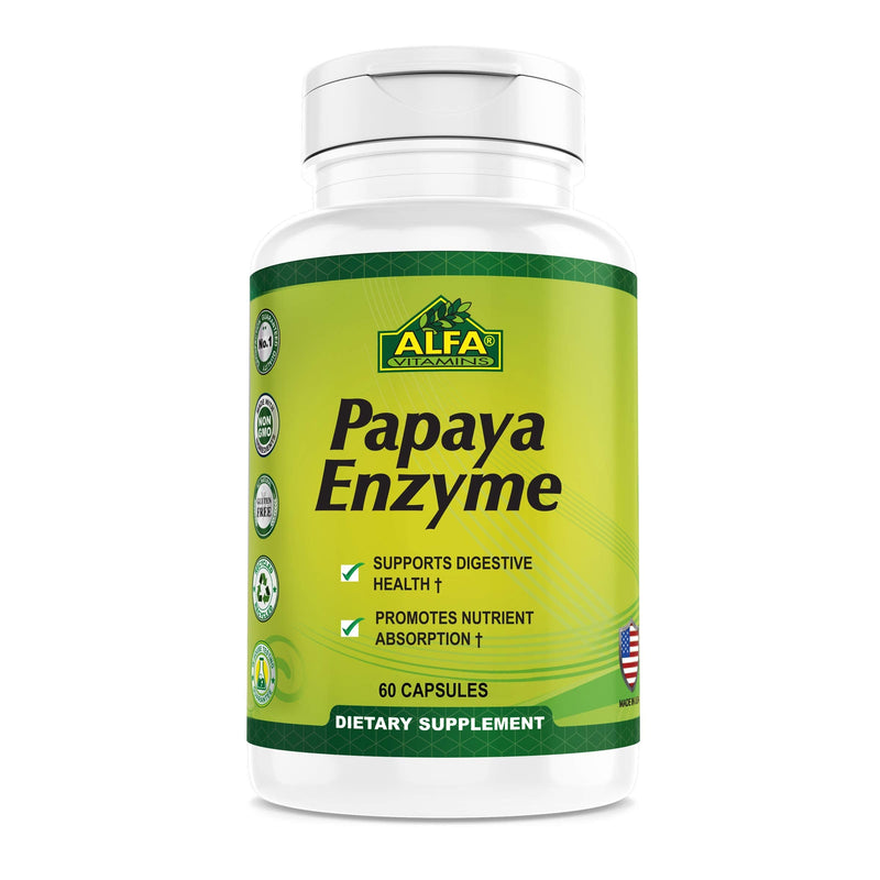 [Australia] - ALFA VITAMINS Papaya Enzyme 60 Mg Herbal Supplement - Enzyme - Digestion Support - 60 Capsules 