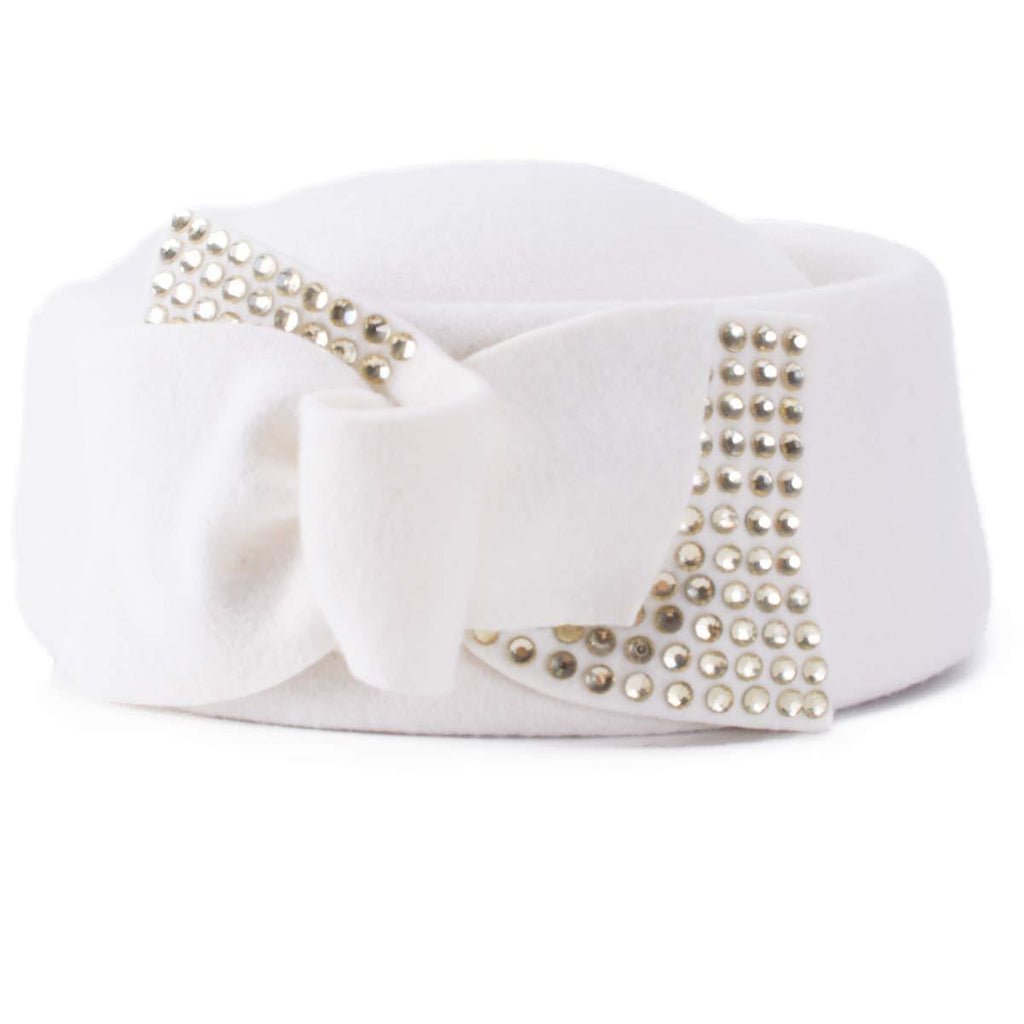 [Australia] - Lawliet Ladies Rhinestone Teardrop Fancy Wool Fascinator Cocktail Pillbox Cap Hat A254 White 