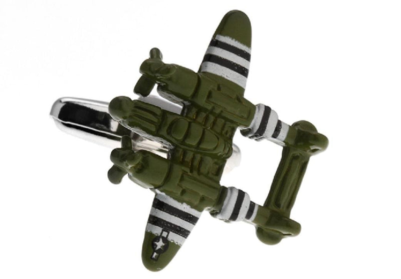 [Australia] - MRCUFF Airplane Plane Bomber Jet Army Military Green Pilot Pair Cufflinks in a Presentation Gift Box & Polishing Cloth 