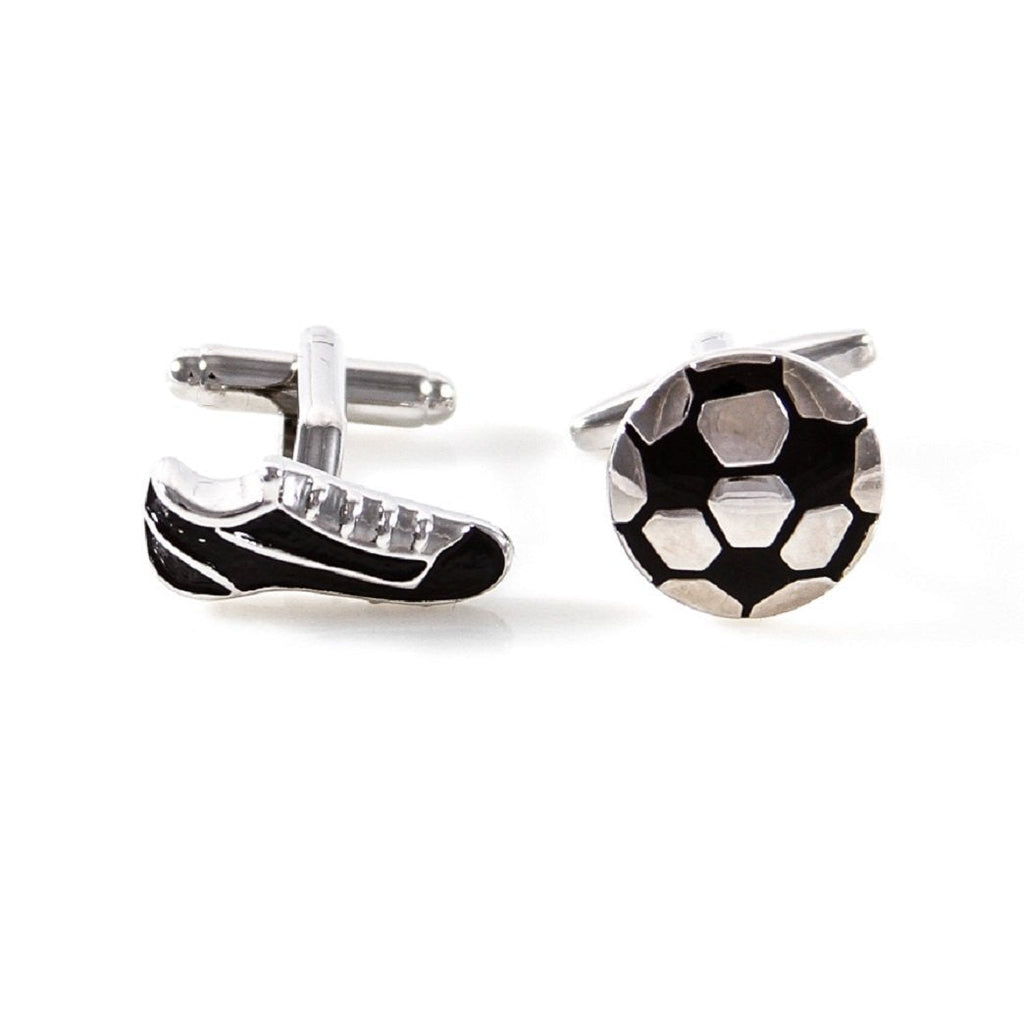 [Australia] - MRCUFF Soccer Ball and Cleats Shoe Pair Cufflinks in a Presentation Gift Box & Polishing Cloth 