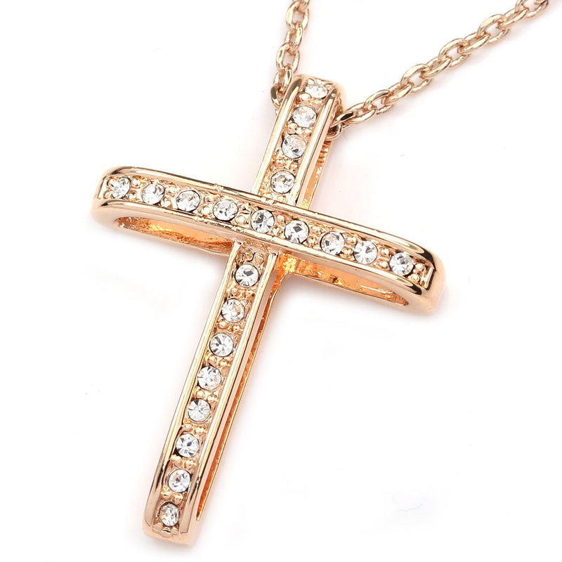 [Australia] - FC Jory White & Rose Gold Plated Crystal Rhinestones Cross Pendant Necklace 