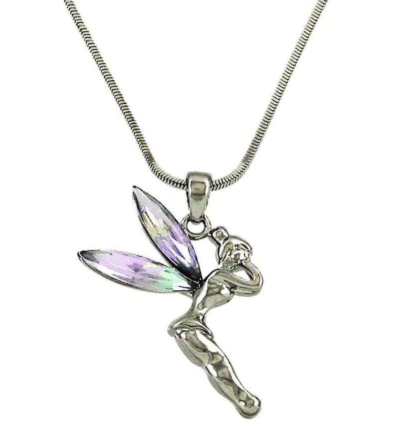 [Australia] - DianaL Boutique Fairy Tinkerbell Pendant Necklace Silver Tone AB Crystal Wings Gift Boxed Tinker Bell Fashion Jewelry 