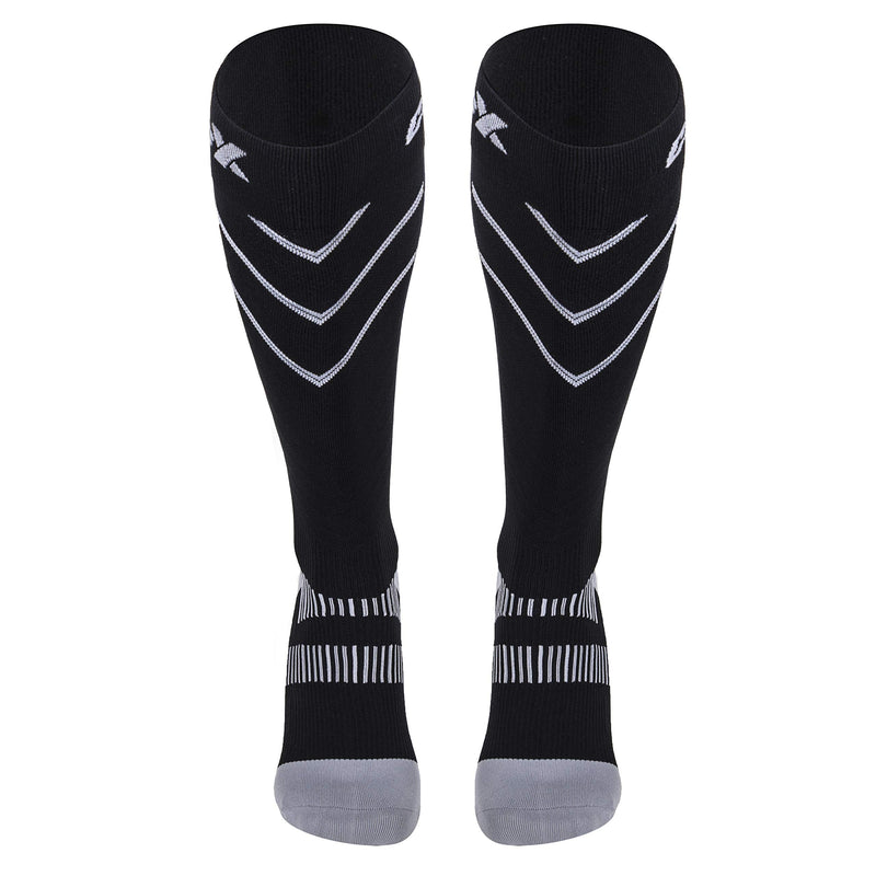 [Australia] - CSX 20-30 mmHg Compression Socks for Men and Women, Knee High, Recovery Support, Athletic Sport Fit, Silver on Black, Large Large (20-30 mmHg) 
