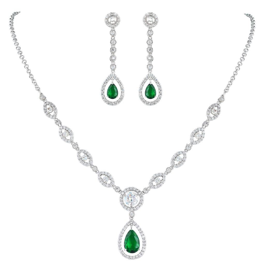 [Australia] - EVER FAITH Crystal CZ Bridal Eye-Shaped Tear Drop Pendant Jewelry Set Silver-Tone Green Silver-Tone 