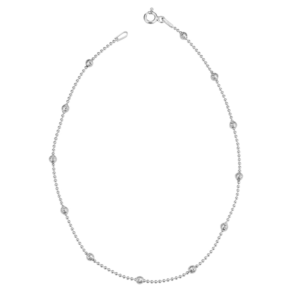 [Australia] - Kooljewelry Sterling Silver High Polish and Diamond-Cut Bead Anklet (3 mm, 10 inch) 