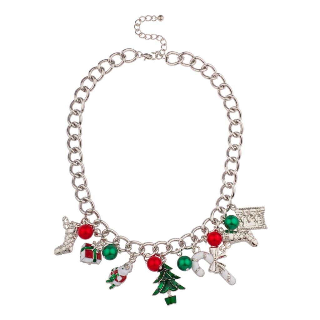 [Australia] - Lux Accessories Christmas Stocking Santa Claus Gift Tree Candy Cane Jingle Ball Statement Necklace 