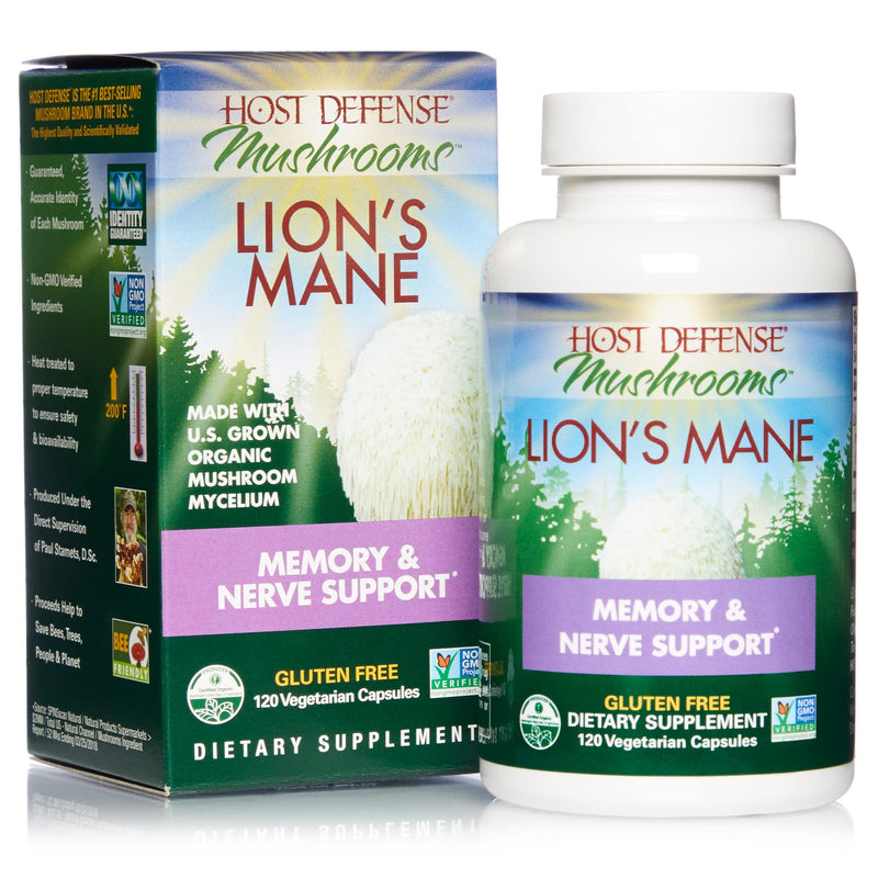 [Australia] - Host Defense, Lion's Mane Capsules, Promotes Mental Clarity, Focus and Memory, Mushroom Supplement, Unflavored, 120 120 Count (Pack of 1) Standard Packaging 
