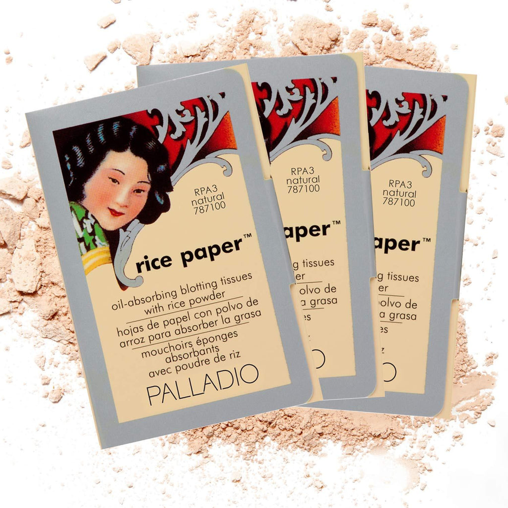 [Australia] - Palladio Rice Paper Facial Tissues for Oily Skin, Face Blotting Sheets Made from Natural Rice, Oil Absorbing Paper with Rice Powder, 2 Sided, Instant Results, Natural, 40 Count, Pack of 3 