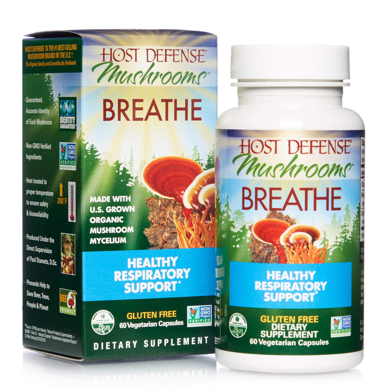 [Australia] - Host Defense, Breathe Capsules, Respiratory Support, Mushroom Supplement with Cordyceps, Reishi and Chaga, Unflavored, 60 60 Count (Pack of 1) Standard Packaging 