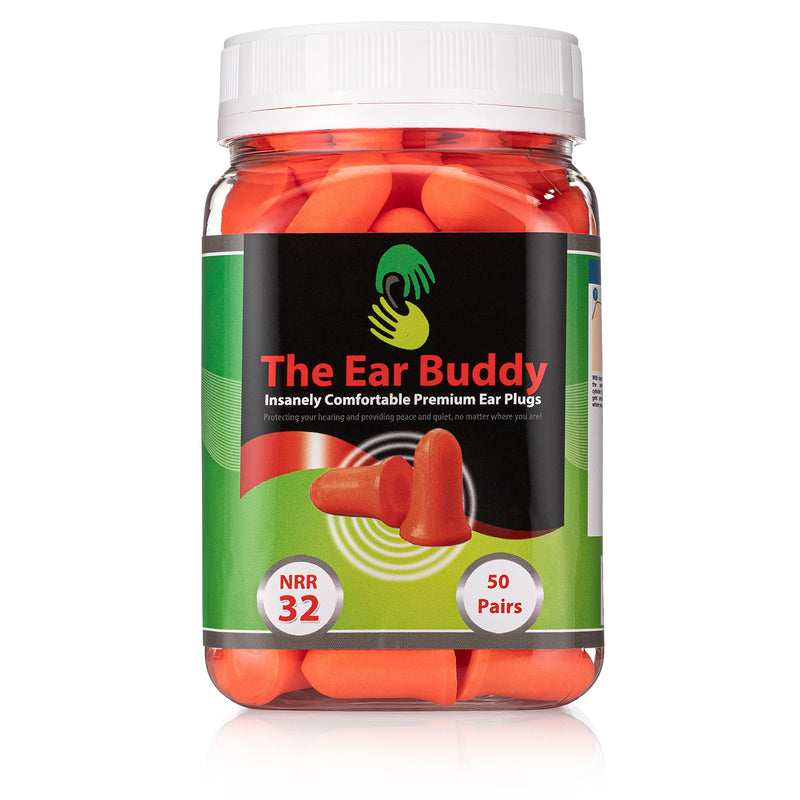 [Australia] - The Ear Buddy Premium Soft Foam Ear Plugs, Noise Cancelling Earplugs for Sleeping, Hearing Protection for Concerts, Work, Shooting & Travel, Noise Reduction Rating 32 Decibels, 50 Pairs 