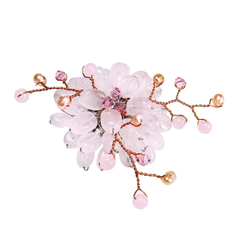 [Australia] - AeraVida Pink Charming Lotus Flower Colored Glass-Cultured Freshwater Pearl-Crystal Pin-Brooch 