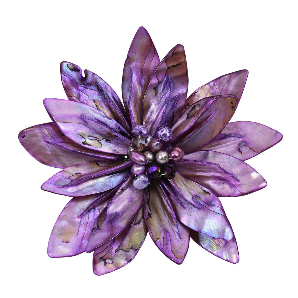 [Australia] - AeraVida Pretty Water Lily Fuchsia Mother of Pearl and Cultured Freshwater Purple Pearl Pin or Brooch 