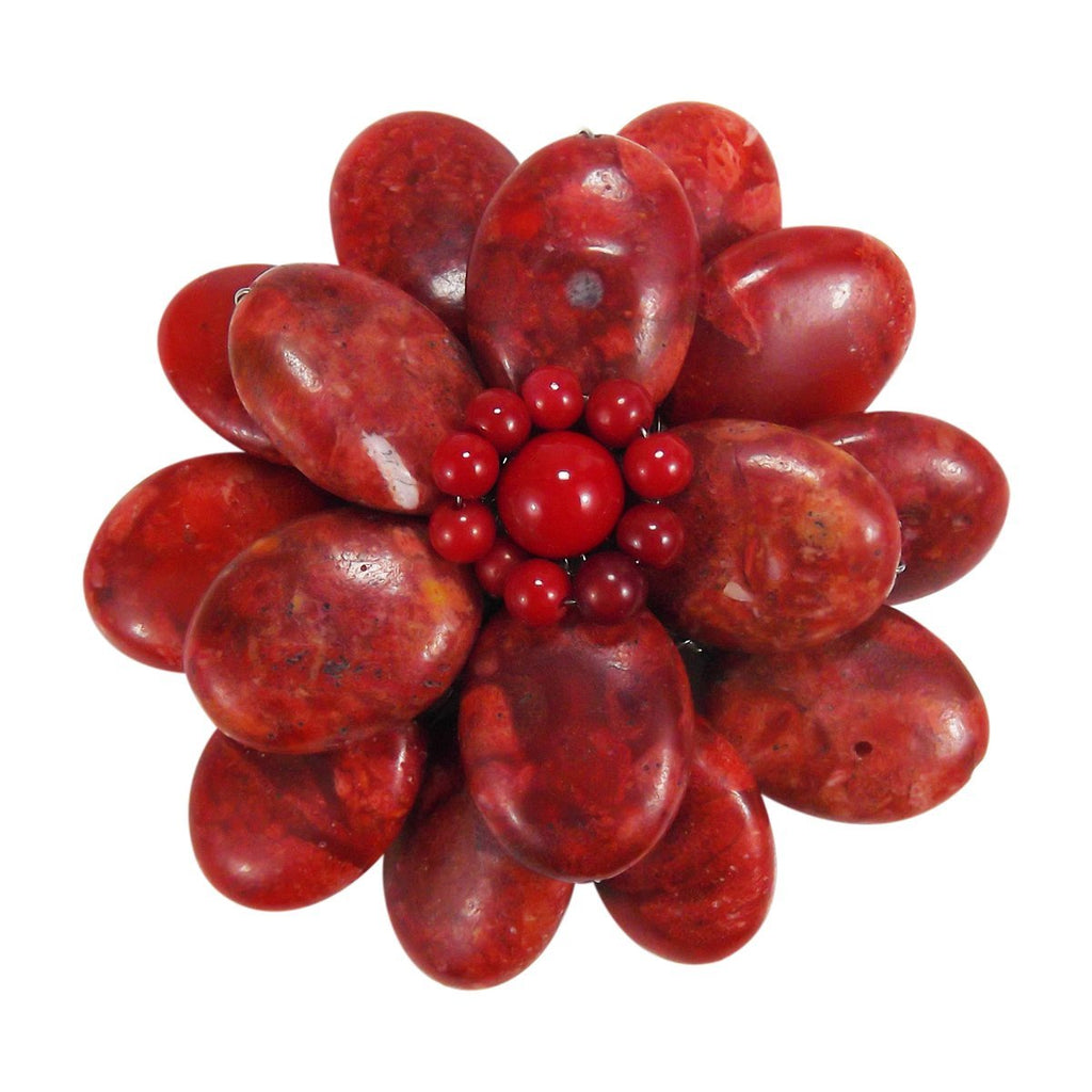 [Australia] - AeraVida Red Lotus Reconstructed Coral Stone Floral Pin or Brooch 