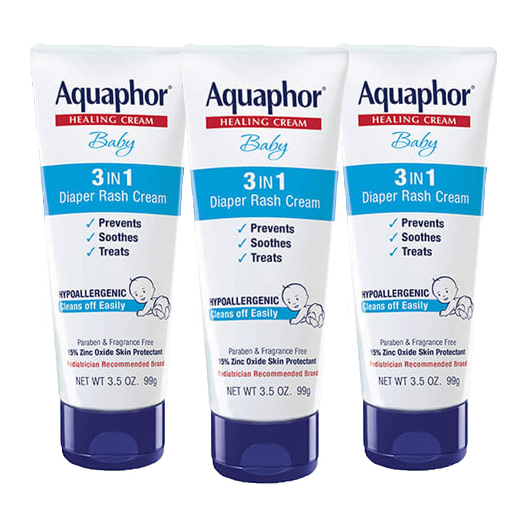 [Australia] - Aquaphor Baby Diaper Rash Cream, 3-in-1 Diaper Rash Relief, 3.5 Oz Tube, Pack of 3 