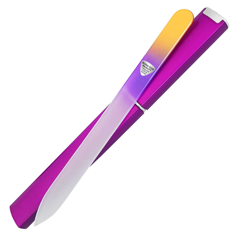 [Australia] - Glass Nail File with Case, Fingernail File for Manicure Nail Care - Bona Fide Beauty Premium Czech Glass Nail File Gold/Violet 