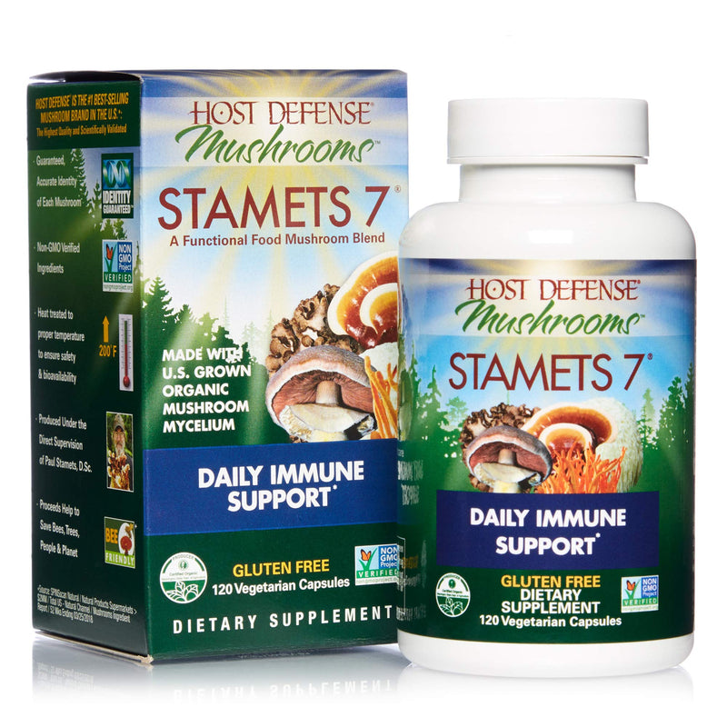 [Australia] - Host Defense, Stamets 7 Capsules, Daily Immune Support, Mushroom Supplement with Lion’s Mane, Reishi, Vegan, Organic, 120 Capsules (60 Servings) 120 Count (Pack of 1) Standard Packaging 