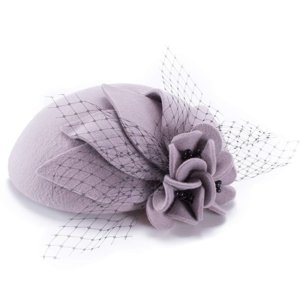 [Australia] - Lawliet Womens Socialite Flower Black Pearl Wool Felt Fascinator Pillbox Tilt Hat A044 Grey 