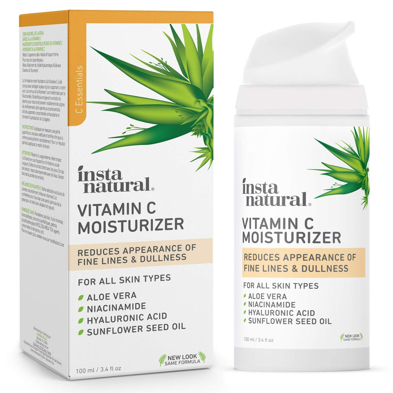 [Australia] - InstaNatural Vitamin C Moisturizer, Daily Moisturizer for Anti Aging, Brightening, and Hydration, Formulated with Hyaluronic Acid, Aloe Vera, and Niacinamide 3.4 Fl Oz (Pack of 1) 