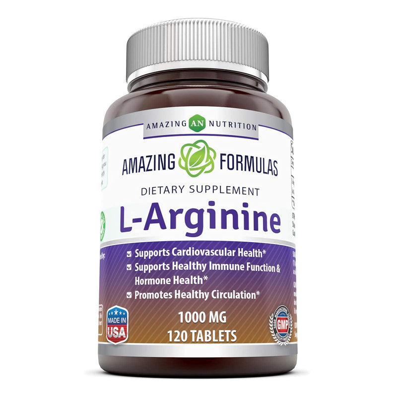 [Australia] - Amazing Nutrition L-Arginine 1000mg Supplement - Best Amino Acid Arginine HCL Supplements for Women & Man - Promotes Circulation and Supports Cardiovascular Health - Tablets (Non-GMO,Gluten Free) (120 Count) 120 Count (Pack of 1) 