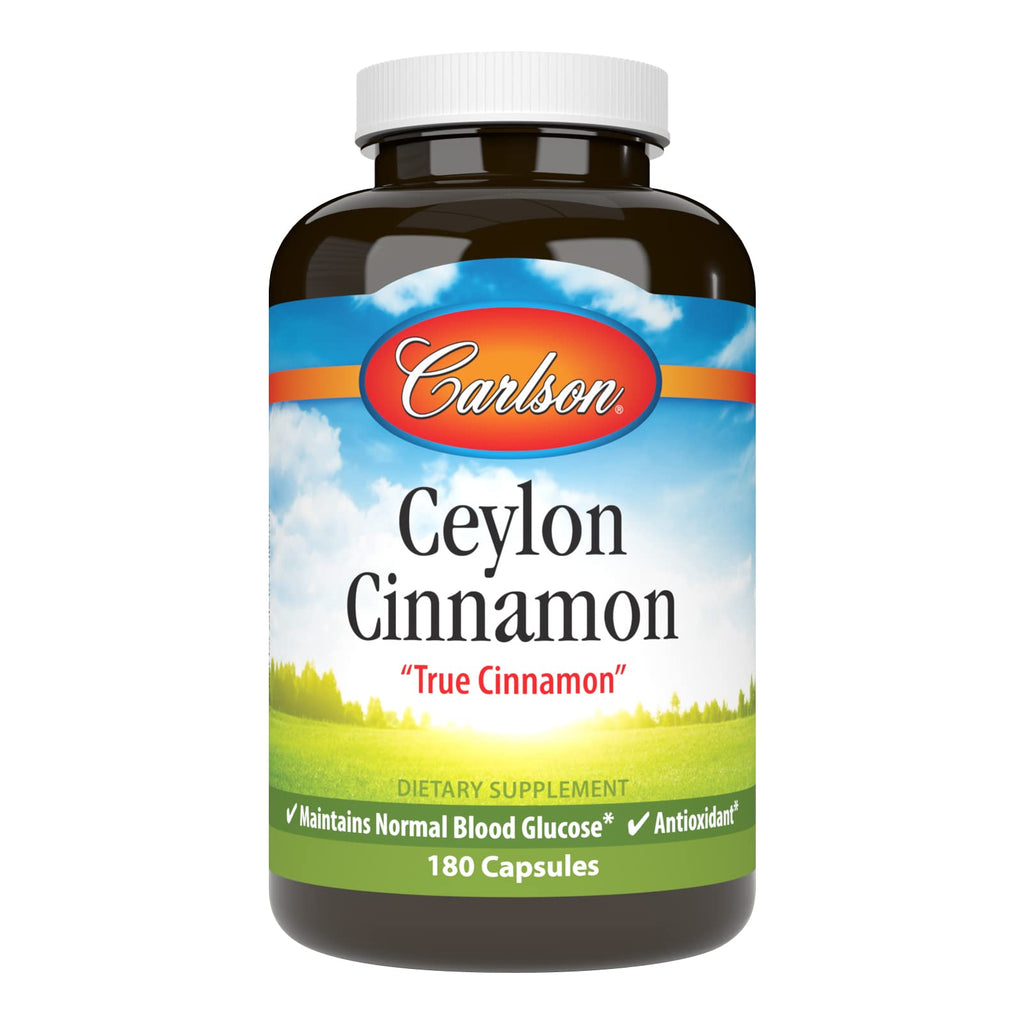 [Australia] - Carlson - Ceylon Cinnamon, Cinnamon Supplements, 500 mg, Healthy Blood Sugar, Cinnamon Supplement for Diabetes, Cinnamon Extract Pills, Ceylon Cinnamon Capsules, 180 capsules 180 Count (Pack of 1) 