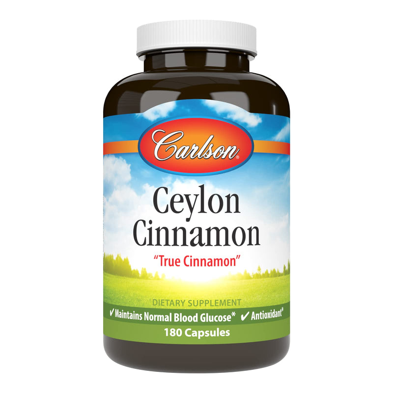 [Australia] - Carlson - Ceylon Cinnamon, Cinnamon Supplements, 500 mg, Healthy Blood Sugar, Cinnamon Supplement for Diabetes, Cinnamon Extract Pills, Ceylon Cinnamon Capsules, 180 capsules 180 Count (Pack of 1) 