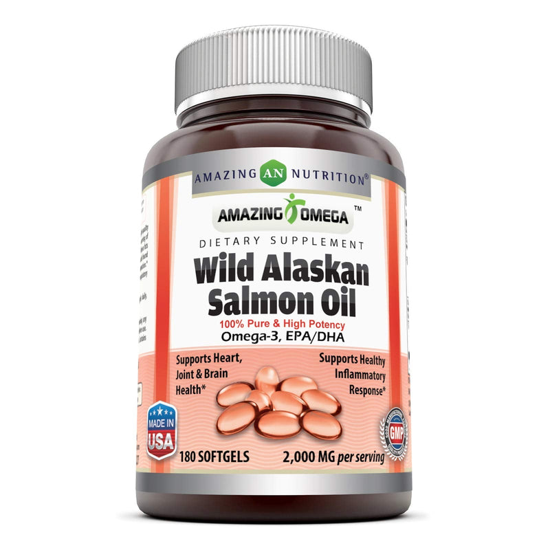 [Australia] - Amazing Omega Wild Alaskan Salmon Oil - 2000 mg of Salmon Oil Per Serving, 180 Softgels (Non-GMO) - Supports Heart, Joint & Brain Health and Promotes Healthy inflammatory Response (180 Softgels) 180 Count (Pack of 1) 