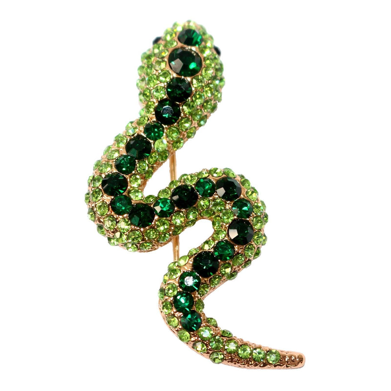 [Australia] - Navachi 18k Gold Plated Crystal Snake Brooches & Pins Green 
