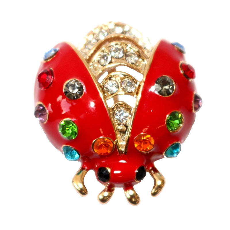 [Australia] - Navachi 18k Gold Plated Colorful Crystal Smooth Enamel Bug Ladybug Brooch Pin Red 