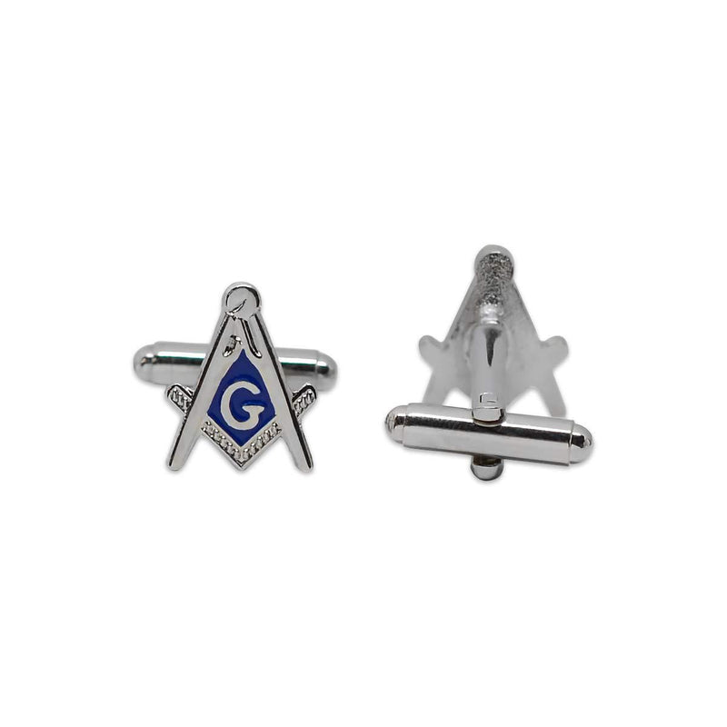 [Australia] - Square & Compass Masonic Cuff Link Pair - [Blue & Silver][5/8'' Tall] 