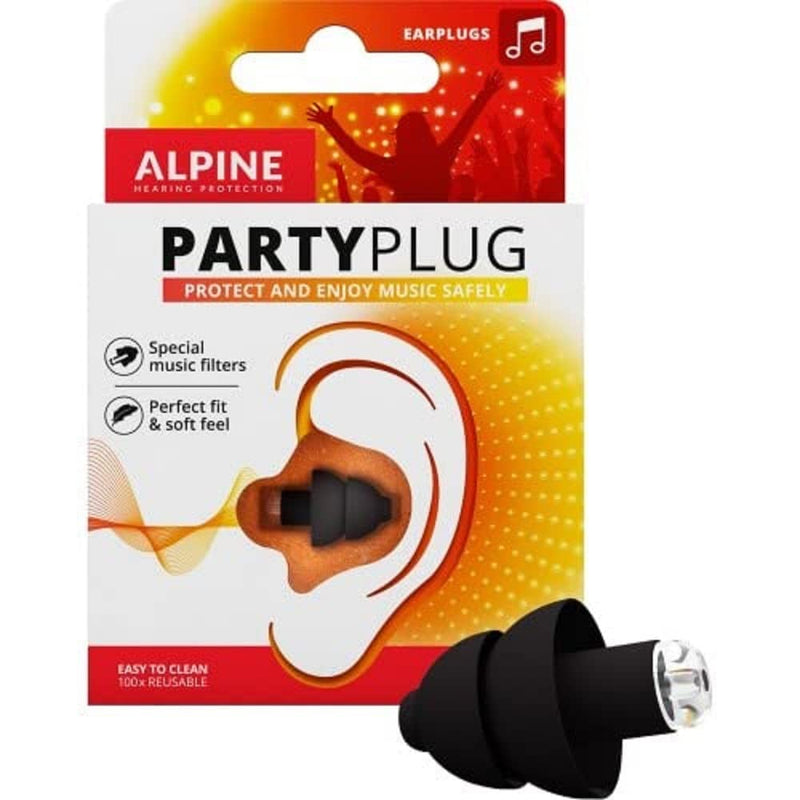 [Australia] - Alpine PartyPlug Concert Ear Plugs - High Fidelity Noise Reduction Music Ear Plugs for Party and Festival - Comfortable Hearing Protection for Loud Sound - 1 Pair Reusable Soft Black Earplugs 