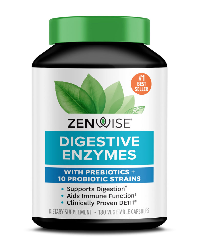 [Australia] - Zenwise Digestive Enzymes Plus Prebiotics & Probiotics Supplement, 180 Servings, Vegan Formula for Better Digestion & Lactose Absorption with Amylase & Bromelain, 2 Month Supply 180 Count (Pack of 1) 