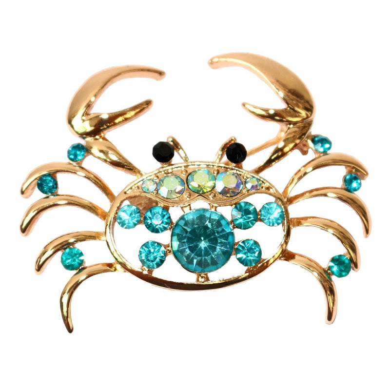 [Australia] - Navachi 18k Gold Plated Multi-Color Crystal Sea Crab Brooch Pin Blue 