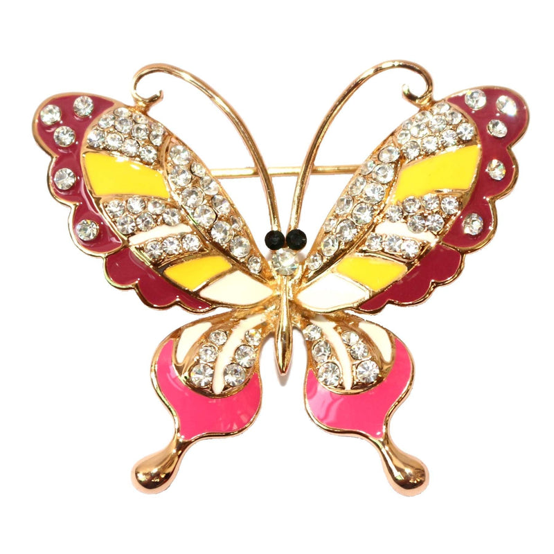 [Australia] - Navachi 18k Gold Plated Clear Crystal Colorful Enamel Butterfly Brooch Pin 
