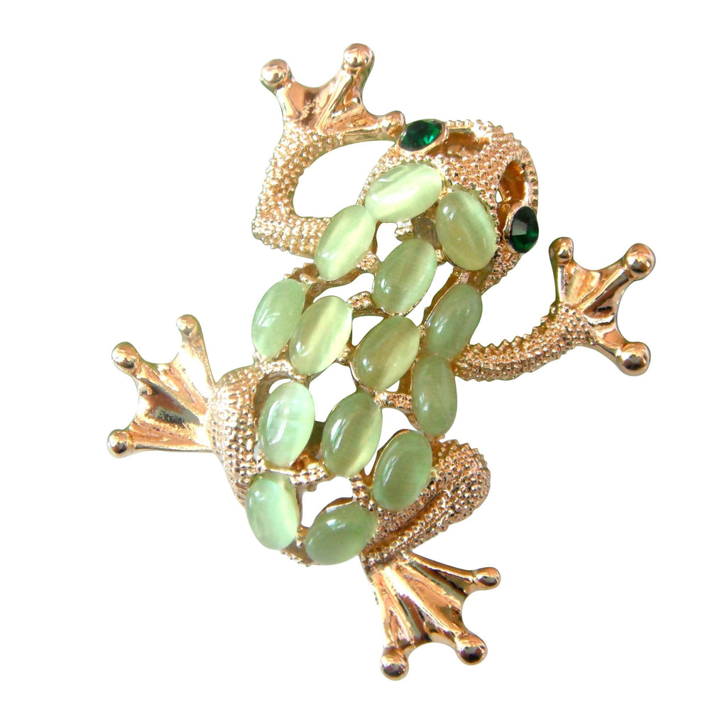 [Australia] - Navachi 18k Gold Plated Oval Opal Crystal Frog Brooch pins Green 
