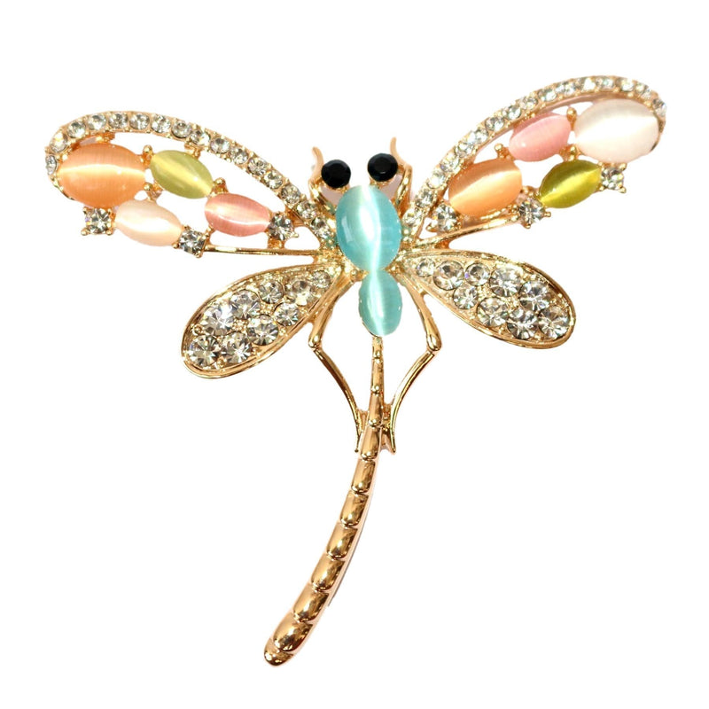 [Australia] - Navachi 18k Gold Plated Multicolor Opal Crystal Dragonfly Wings Brooch Pins 