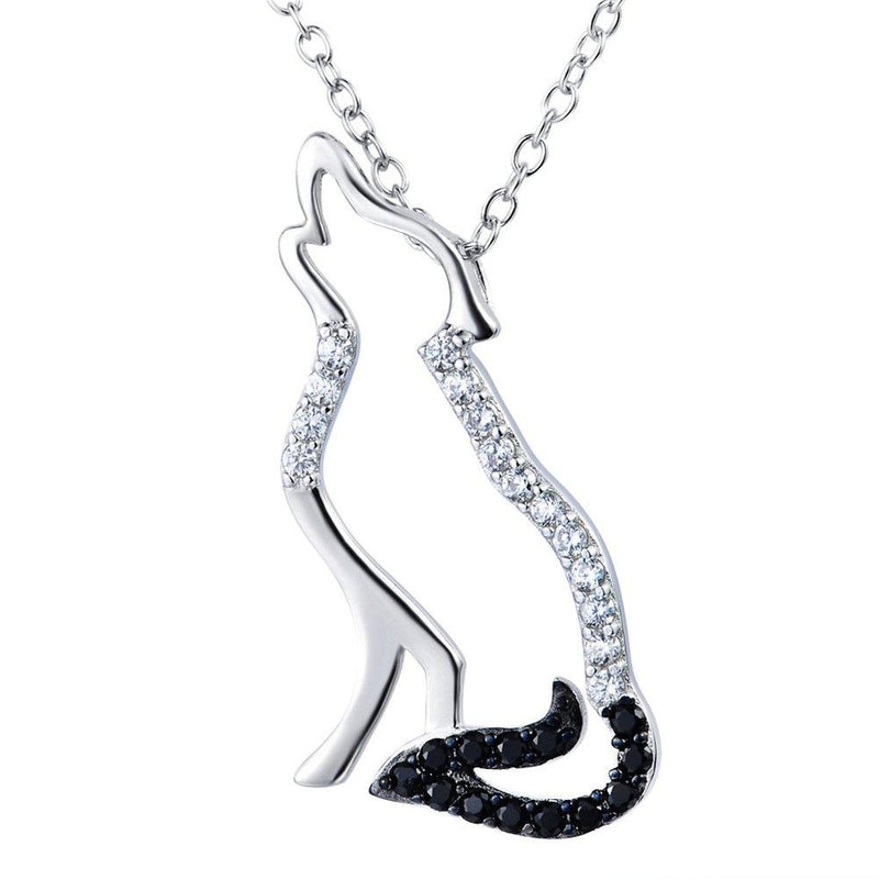 [Australia] - YFN Wolf Pendant Necklace 925 Sterling Silver Cubic Zirconial Wolf Moon Necklace 18" Birthday Day Jewelry for Girlfriend Wife Black Cz Wolf Necklace 