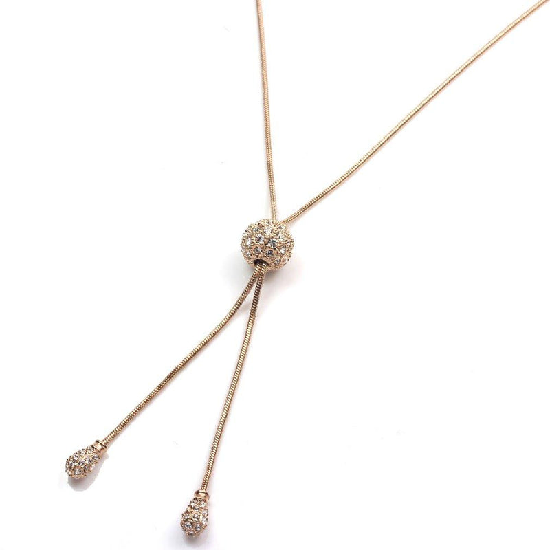 [Australia] - FC JORY Rose & White Gold GP CZ Ball Adjustable Rope Lariat Slider Stopper Chain Y Necklace Rose gold 