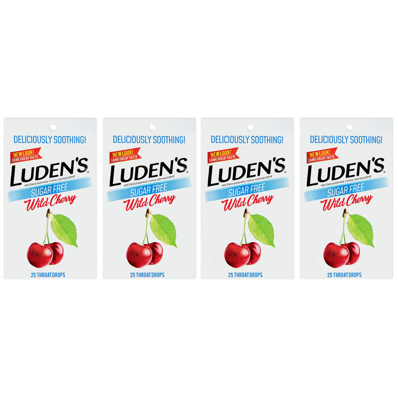 [Australia] - Luden's Deliciously Soothing Throat Drops | Sugar-Free | Wild Cherry Flavor | 25 Count Each | Pack of 4 