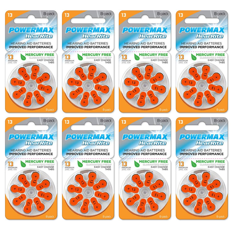 [Australia] - Powermax USA Size 13 Hearing Aid Batteries, Orange Tab, Made In the USA, 64 Count Size 13 (64 Count) 64-Count 