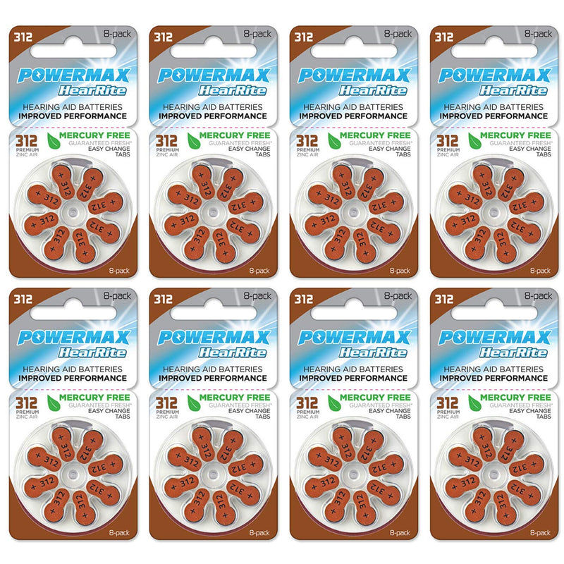 [Australia] - Powermax Size 312 Hearing Aid Batteries, Brown Tab, Made In the USA, 64-Count Size 312 (64 Count) 