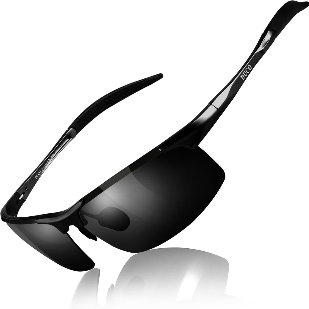 [Australia] - Duco Mens Sports Polarized Sunglasses UV Protection Sunglasses for Men 8177s A Black Frame Gray Lens 