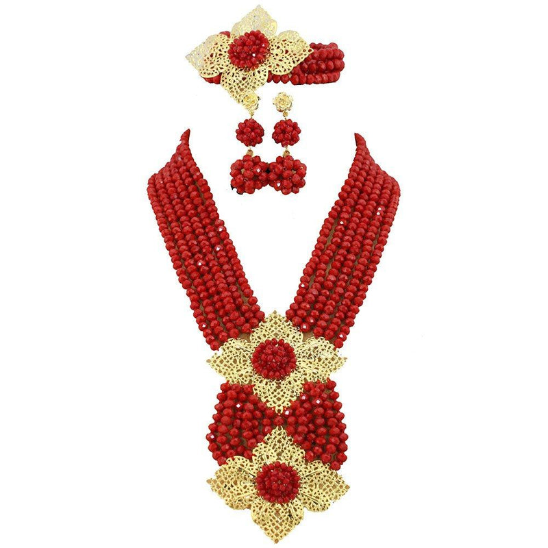 [Australia] - Africanbeads Red African Beads Jewelry Set,African Costume Jewelry Set 