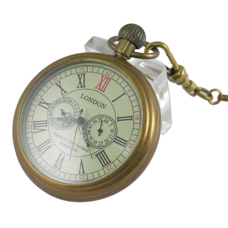 [Australia] - VIGOROSO Men's Vintage Full Copper Hand-Wind Mechanical Second&24hours Sub-dials Pocket Watch in Box 