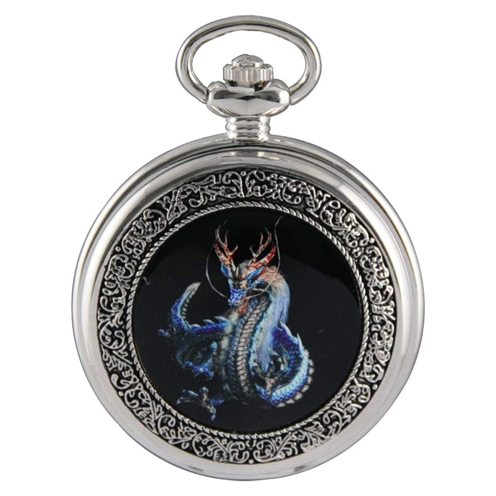 [Australia] - VIGOROSO Watches Steampunk Cool Evil Dragon Enamel Painting Pocket Watch in Box 